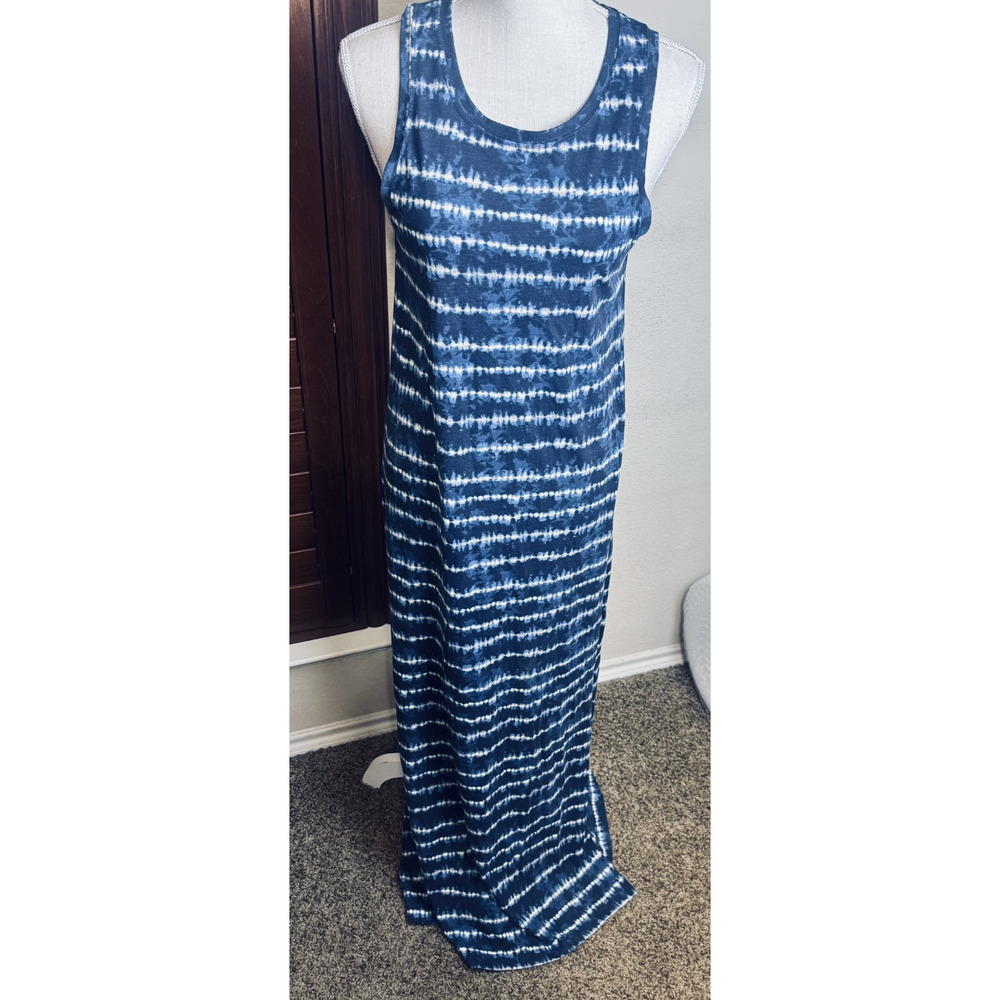 Eddie Bauer Navy Blue Maxi Dress Tank sz S tie dye beach cruise long vacation